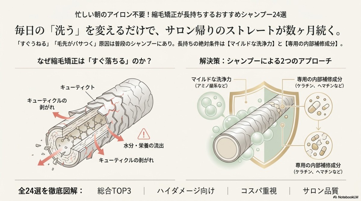 忙しい朝のアイロン不要！縮毛矯正が長持ちするおすすめシャンプー24選 