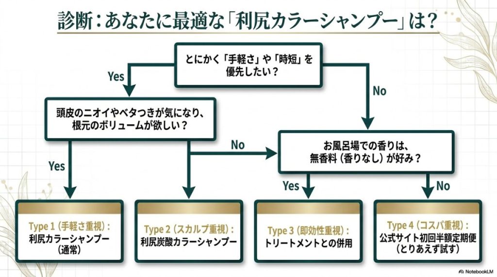 【4タイプ別診断チャート】あなたにぴったりの利尻白髪ケアはどっち?