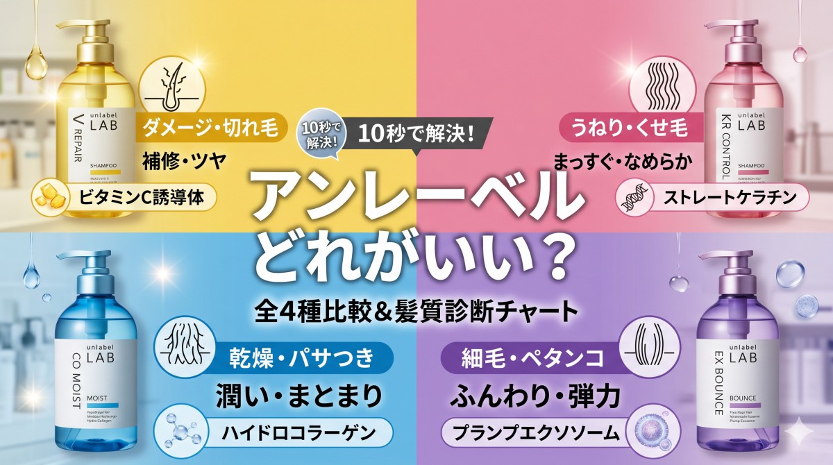 10秒でわかる！アンレーベルのシャンプーはどれがいいか全4種比較＆髪